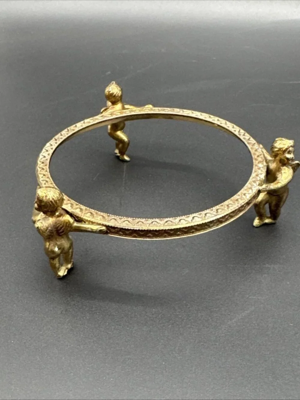 Vintage Ormolu Brass Cherub Stand Plant Candle Bowl Ornate Hollywood Regency